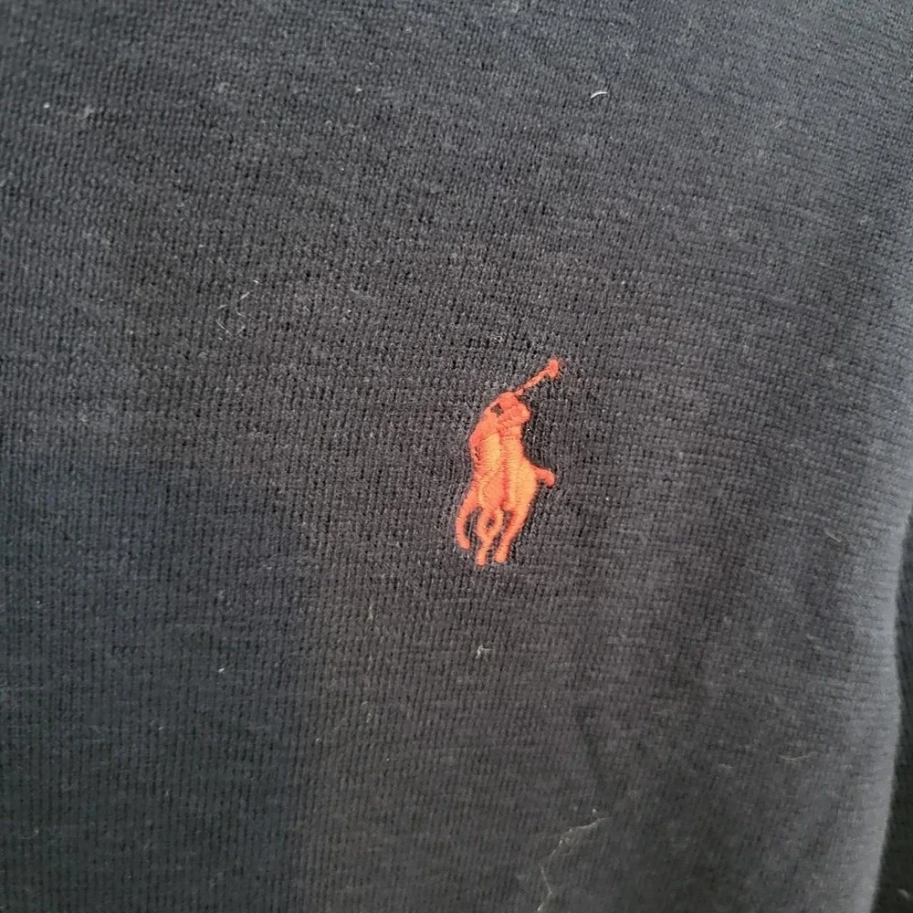 Polo Ralph Lauren Mens Navy Blue Pima Cotton V-Neck Sweater Red Pony Logo Size L